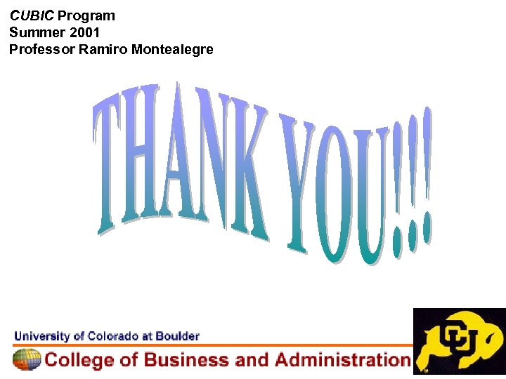 CUBIC Program Summer 2001 Professor Ramiro Montealegre 