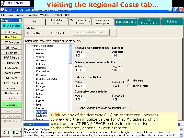 GT PRO Visiting the Regional Costs tab. . . Click on any of the