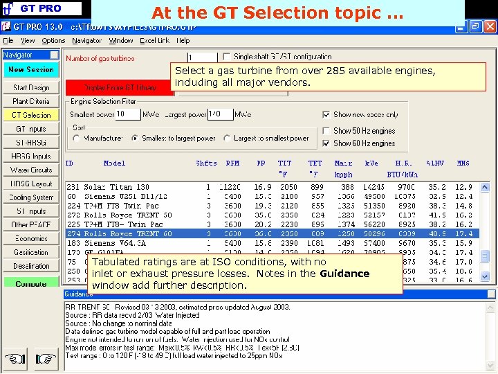 GT PRO At the GT Selection topic. . . Select a gas turbine from