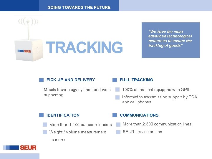 GOING TOWARDS THE FUTURE TRACKING PICK UP AND DELIVERY Mobile technology system for drivers