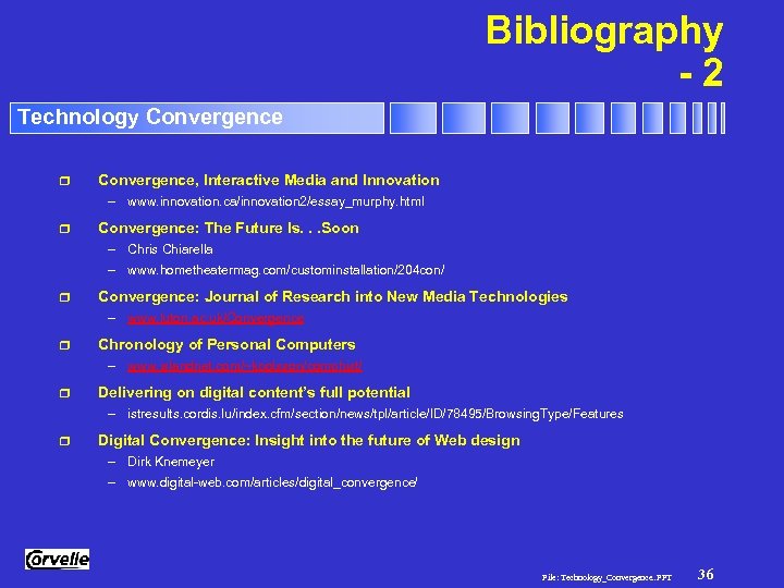 Bibliography -2 Technology Convergence r Convergence, Interactive Media and Innovation – www. innovation. ca/innovation