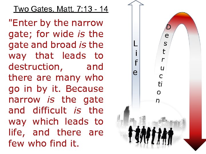 Two Gates. Matt. 7: 13 - 14 "Enter by the narrow gate; for wide