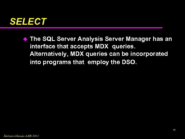 SELECT u The SQL Server Analysis Server Manager has an interface that accepts MDX