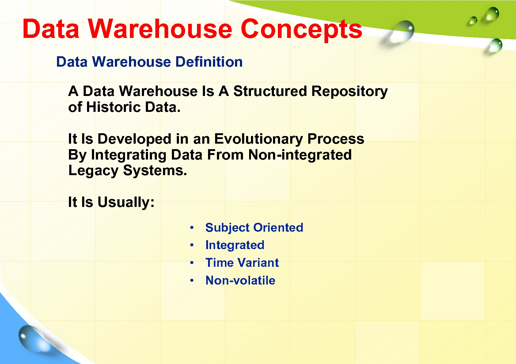 Data Warehouse Concepts Data Warehouse Definition A Data Warehouse Is A Structured Repository of