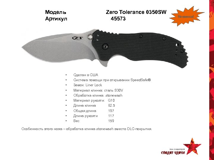 Модель Артикул • • • Zero Tolerance 0350 SW 45573 Сделан в США Система