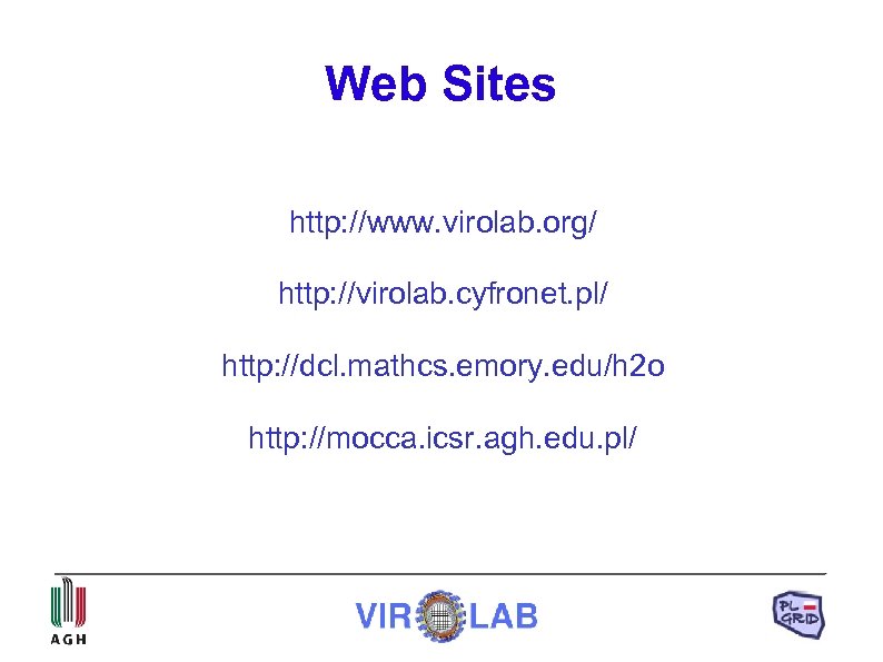 Web Sites http: //www. virolab. org/ http: //virolab. cyfronet. pl/ http: //dcl. mathcs. emory.