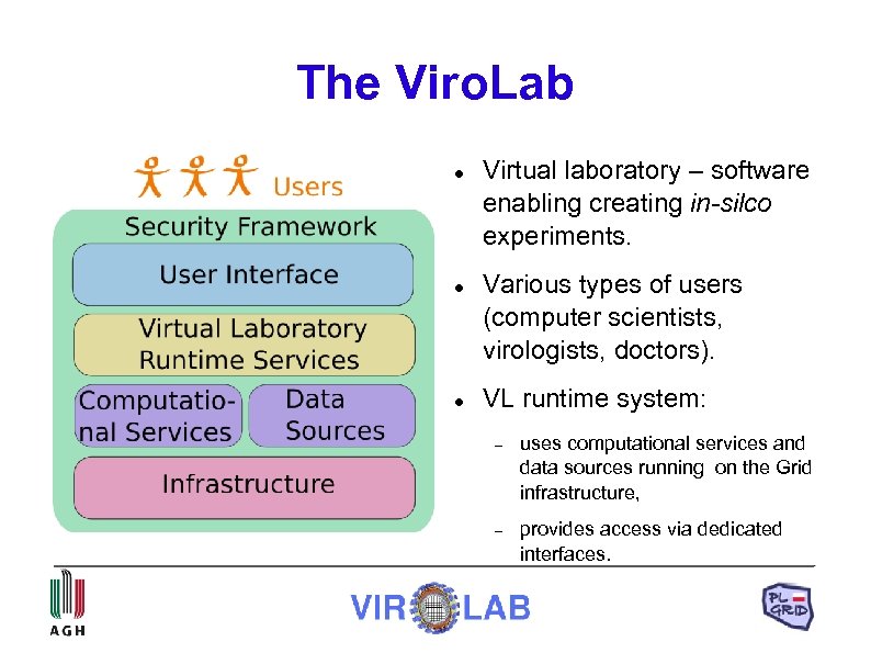 The Viro. Lab Virtual laboratory – software enabling creating in-silco experiments. Various types of