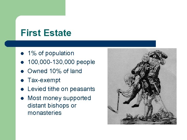 First Estate l l l 1% of population 100, 000 -130, 000 people Owned