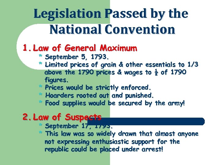 Legislation Passed by the National Convention 1. Law of General Maximum * September 5,