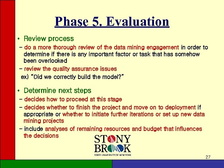 Phase 5. Evaluation • Review process - do a more thorough review of the