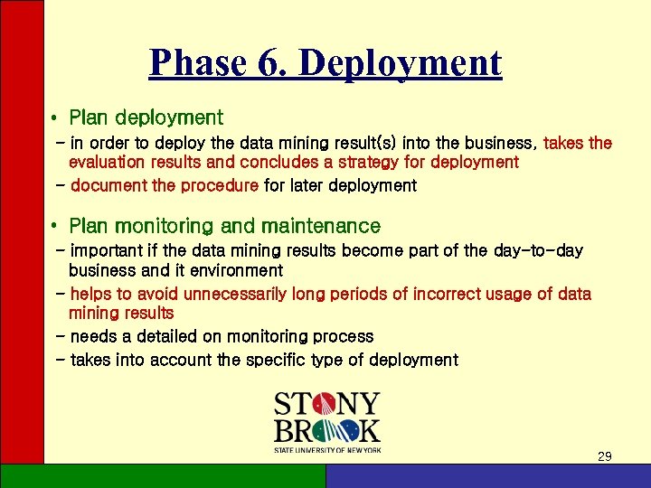 Phase 6. Deployment • Plan deployment - in order to deploy the data mining