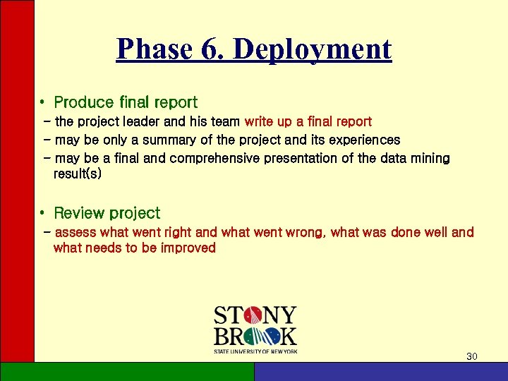 Phase 6. Deployment • Produce final report - the project leader and his team