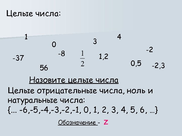 Целые числа: 1 -37 0 4 3 -8 1, 2 56 -2 0, 5