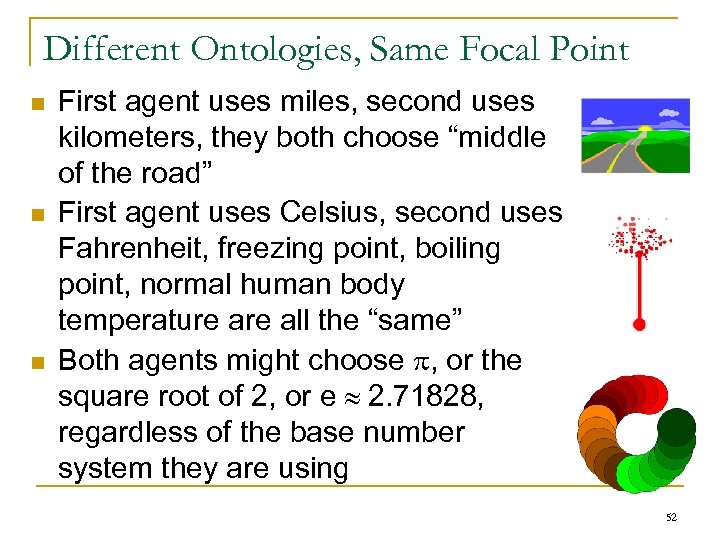 Different Ontologies, Same Focal Point n n n First agent uses miles, second uses