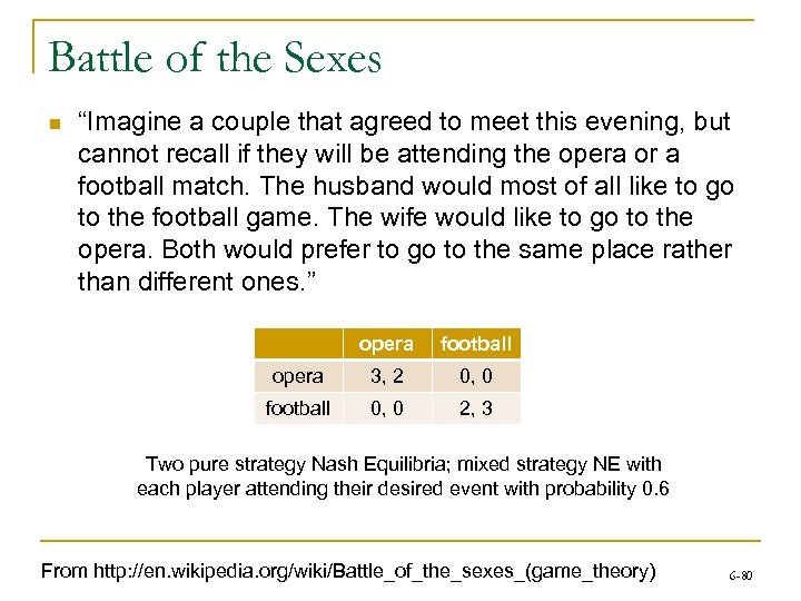 Battle of the Sexes n “Imagine a couple that agreed to meet this evening,