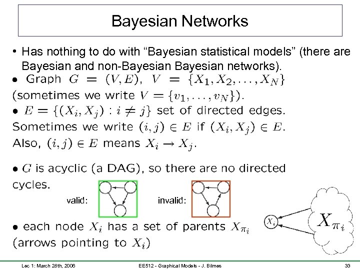 Bayesian Networks • Has nothing to do with “Bayesian statistical models” (there are Bayesian