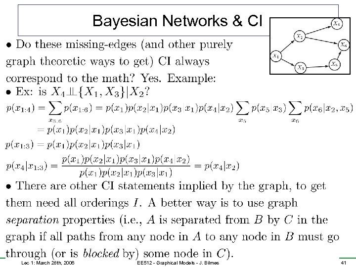 Bayesian Networks & CI Lec 1: March 28 th, 2006 EE 512 - Graphical