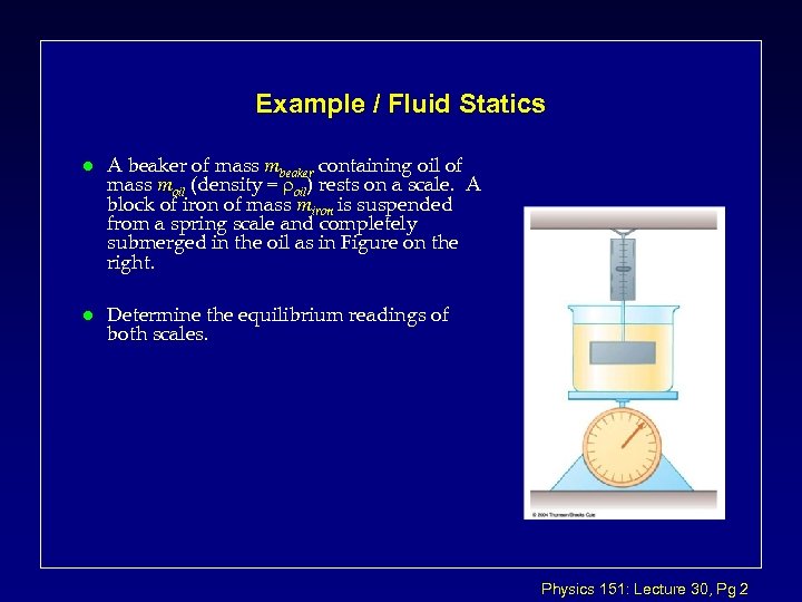 Example / Fluid Statics l l A beaker of mass mbeaker containing oil of