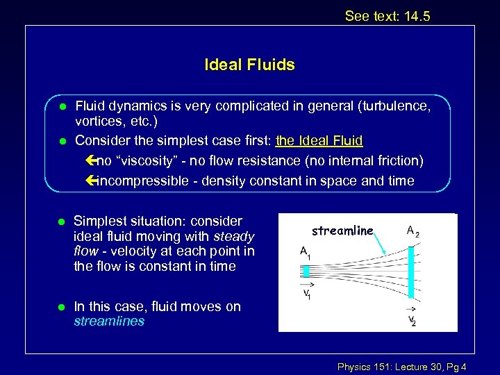 See text: 14. 5 Ideal Fluids l l Fluid dynamics is very complicated in