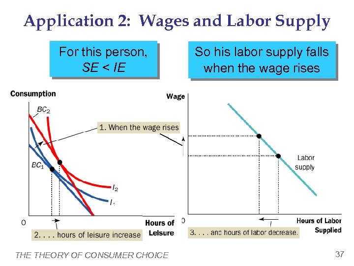 Application 2: Wages and Labor Supply For this person, SE < IE THEORY OF