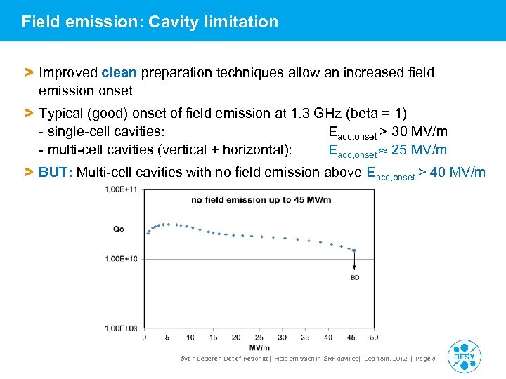 Field emission: Cavity limitation > Improved clean preparation techniques allow an increased field emission