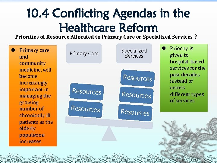 10. 4 Conflicting Agendas in the Healthcare Reform Priorities of Resource Allocated to Primary