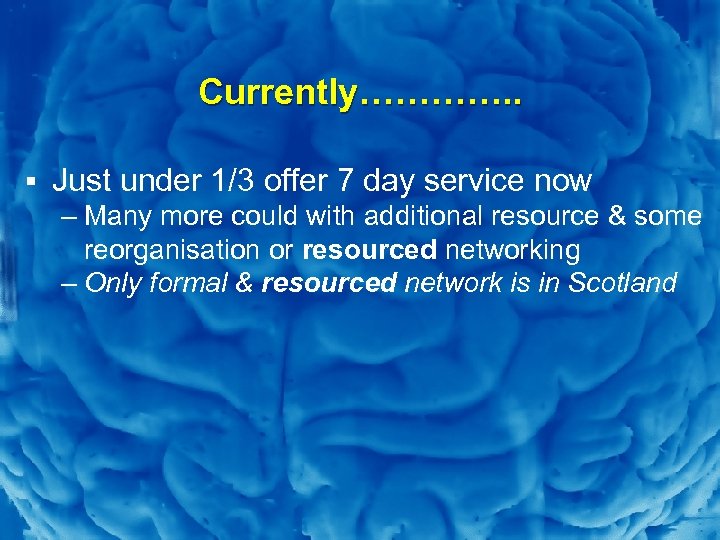 Slide 10 Currently…………. . § Just under 1/3 offer 7 day service now –