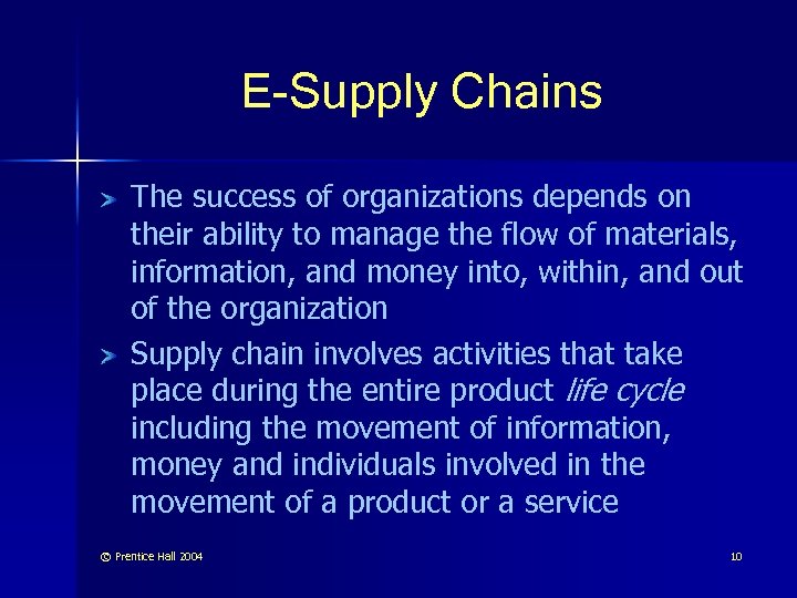 E-Supply Chains The success of organizations depends on their ability to manage the flow