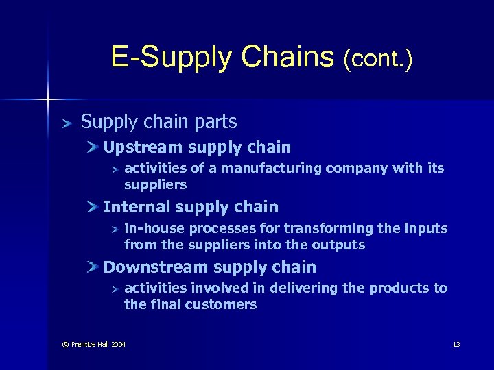 E-Supply Chains (cont. ) Supply chain parts Upstream supply chain activities of a manufacturing