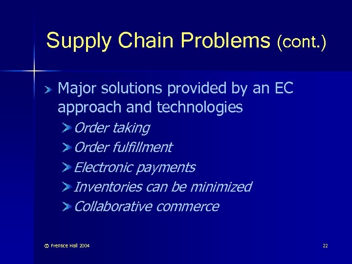 Supply Chain Problems (cont. ) Major solutions provided by an EC approach and technologies