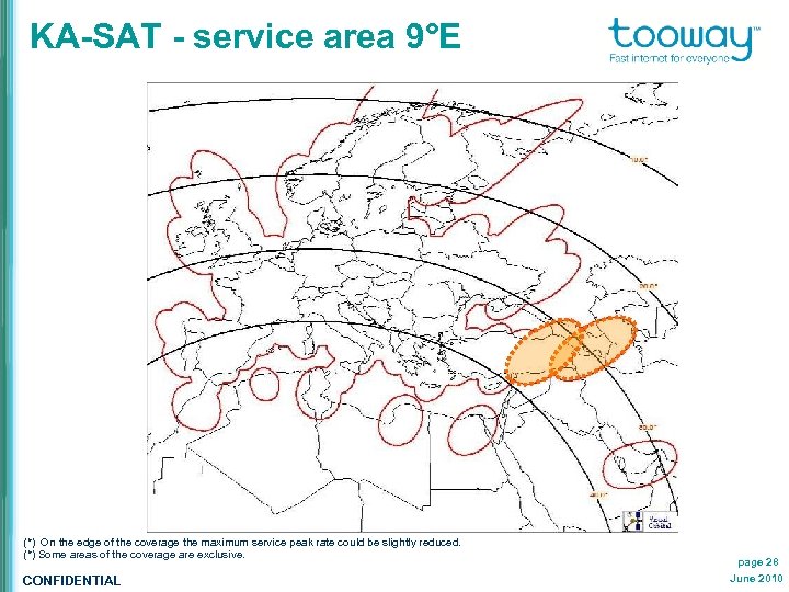 KA-SAT - service area 9°E (*) On the edge of the coverage the maximum