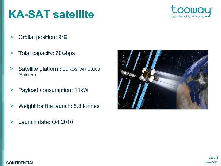 KA-SAT satellite > Orbital position: 9°E > Total capacity: 70 Gbps > Satellite platform: