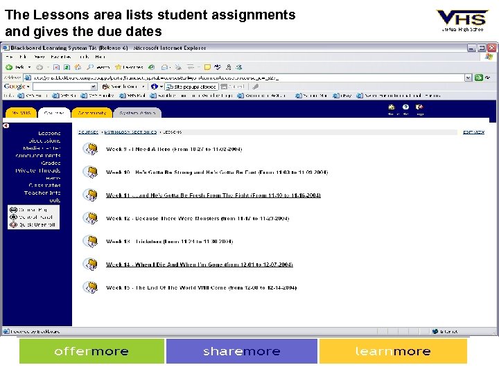The Lessons area lists student assignments and gives the due dates 3/18/2018 17 
