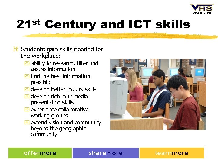 21 st Century and ICT skills z Students gain skills needed for the workplace: