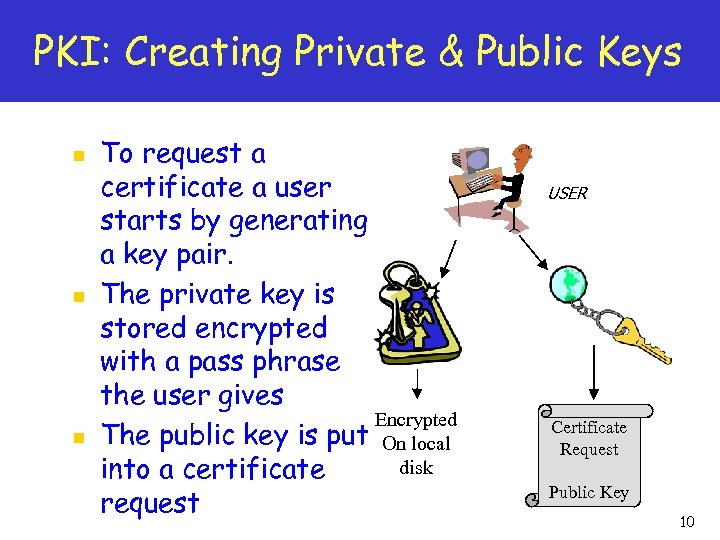 PKI: Creating Private & Public Keys n n n To request a certificate a