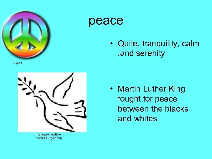 peace • . • Quite, tranquility, calm , and serenity Clip art • Martin