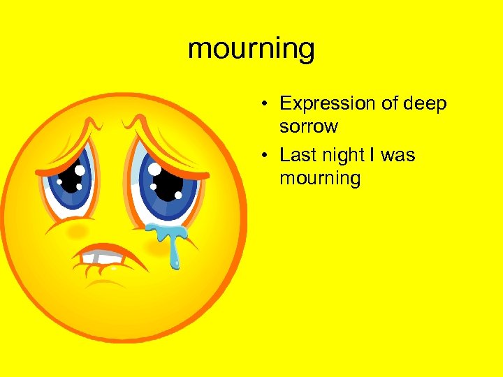 mourning • Expression of deep sorrow • Last night I was mourning 