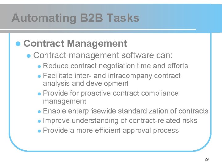 Automating B 2 B Tasks l Contract l Management Contract-management software can: Reduce contract