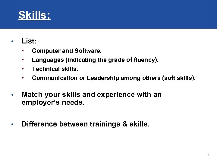 Skills: s List: • • Computer and Software. Languages (indicating the grade of fluency).