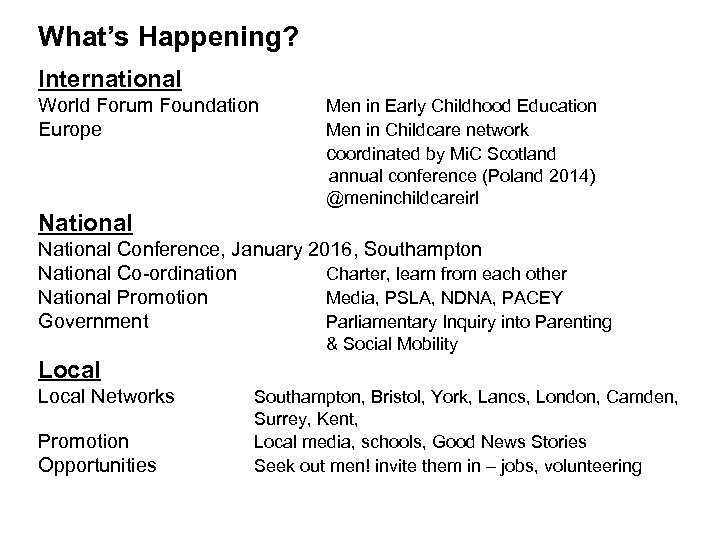 What’s Happening? International World Forum Foundation Europe Men in Early Childhood Education Men in