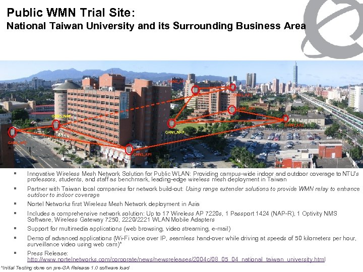 Public WMN Trial Site: National Taiwan University and its Surrounding Business Area CAN 2_AP