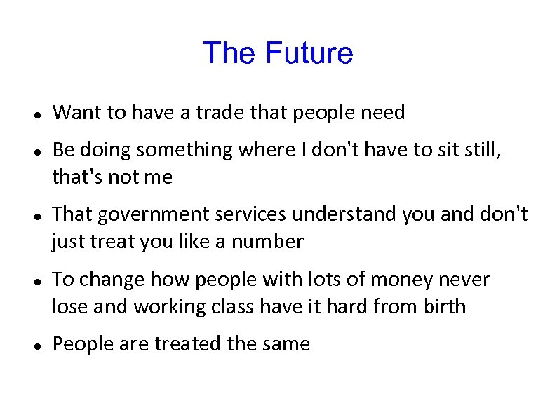 The Future Want to have a trade that people need Be doing something where