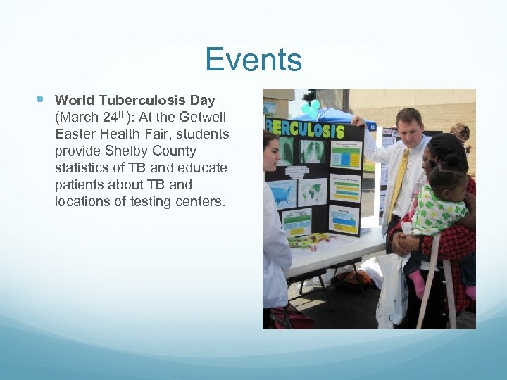 Events World Tuberculosis Day (March 24 th): At the Getwell Easter Health Fair, students