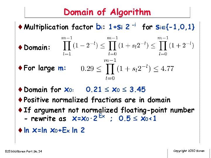 Domain of Algorithm ¨Multiplication factor bi: 1+si 2 -i for si {-1, 0, 1}