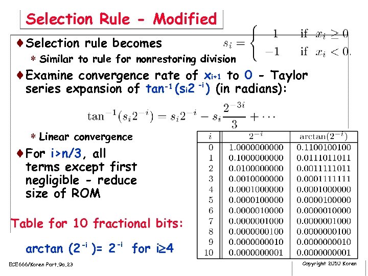 Selection Rule - Modified ¨Selection rule becomes * Similar to rule for nonrestoring division