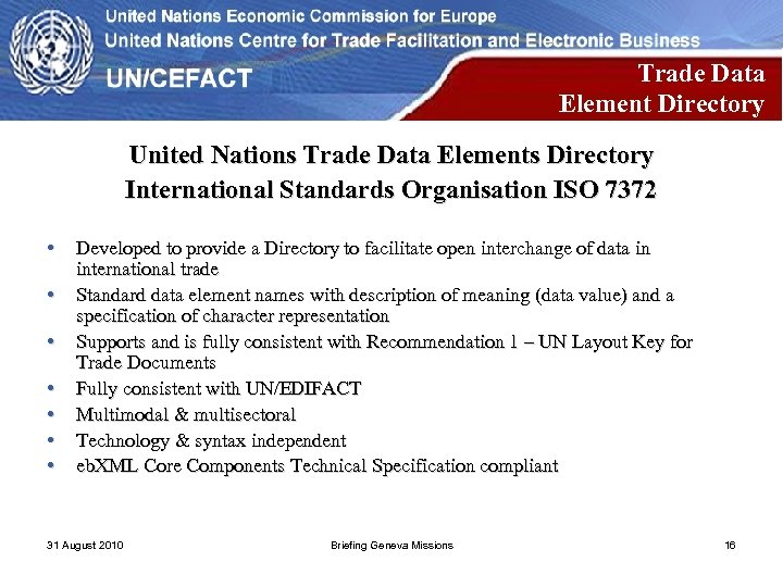 Trade Data Element Directory United Nations Trade Data Elements Directory International Standards Organisation ISO