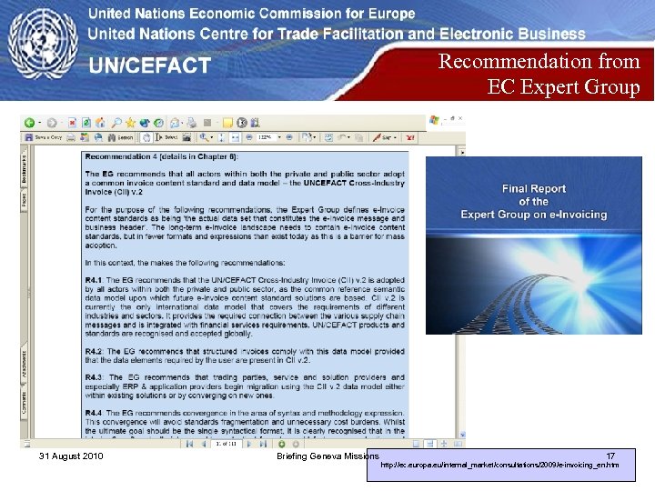Recommendation from EC Expert Group 31 August 2010 Briefing Geneva Missions 17 http: //ec.