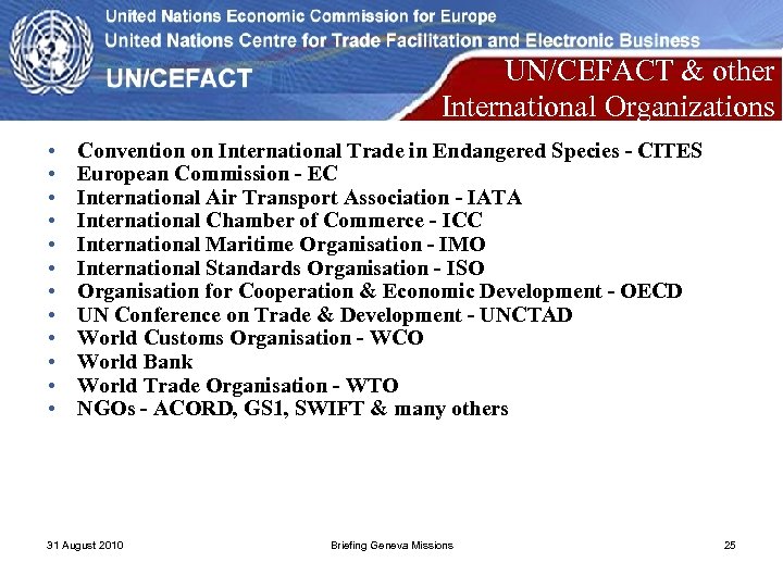 UN/CEFACT & other International Organizations • • • Convention on International Trade in Endangered