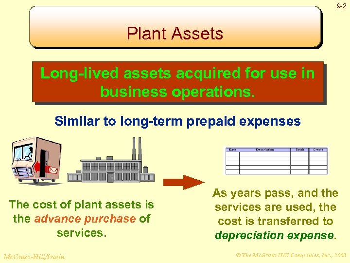9 -2 Plant Assets Long-lived assets acquired for use in business operations. Similar to