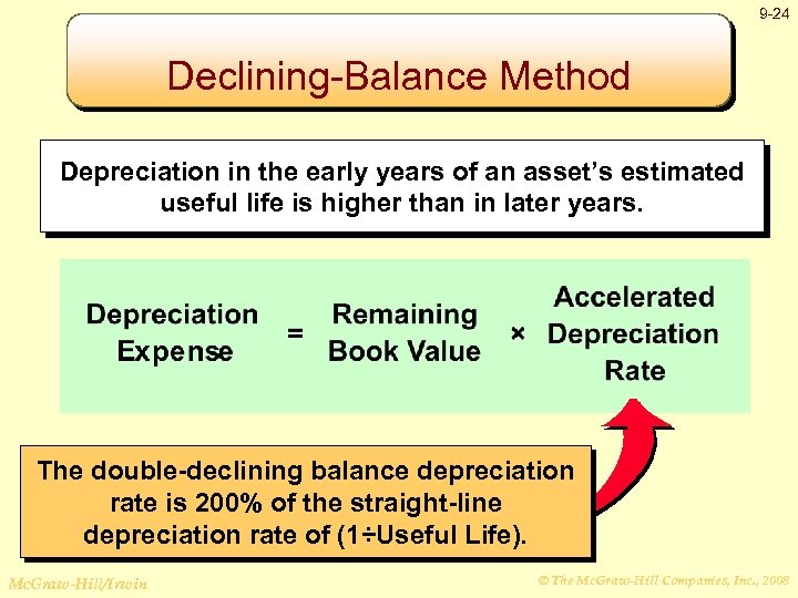 9 -24 Declining-Balance Method Depreciation in the early years of an asset’s estimated useful